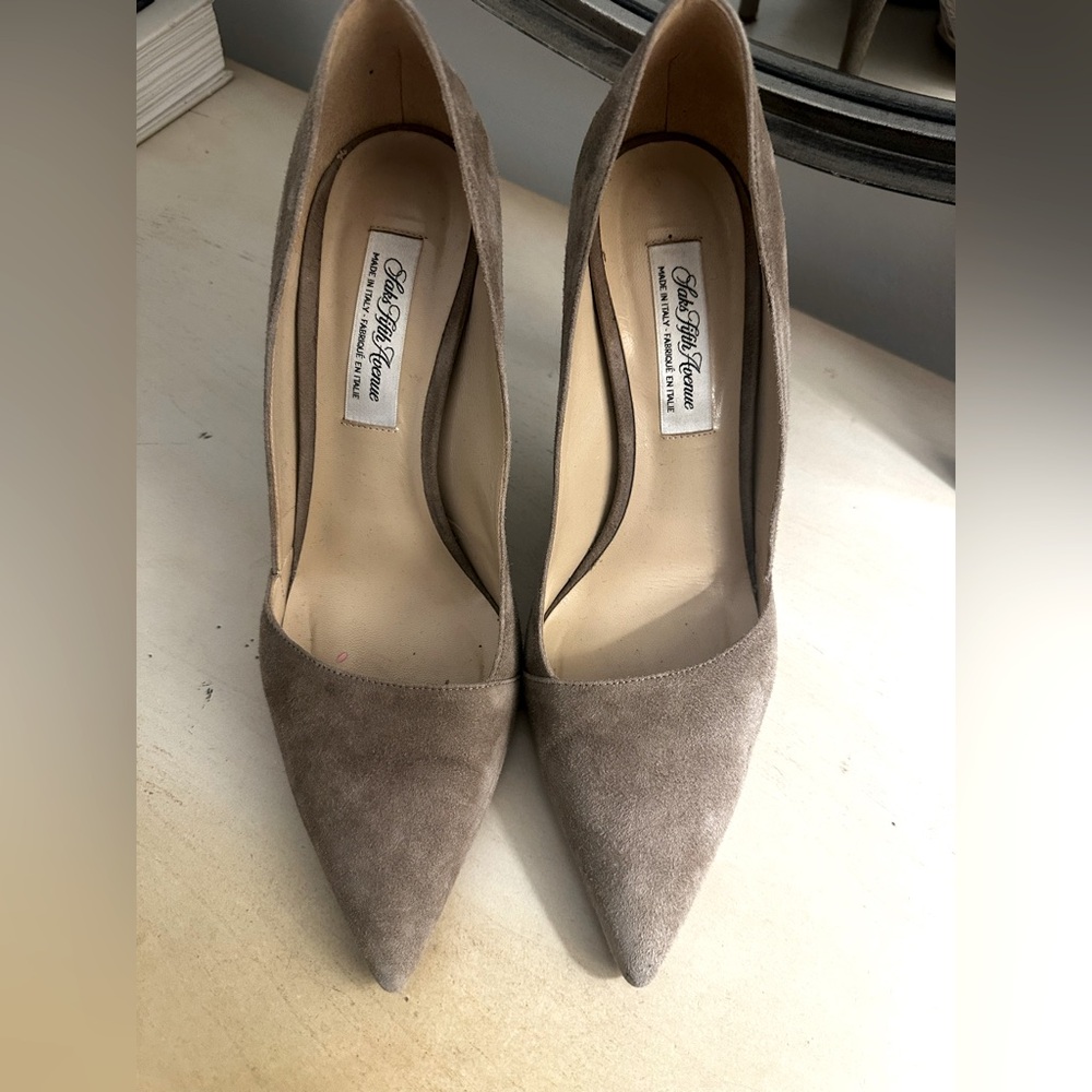 Saks Fifth Avenue Taupe Suede Heels